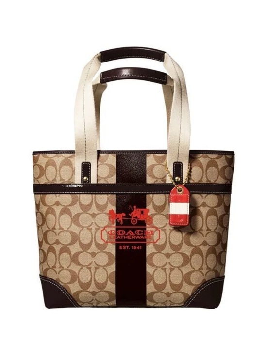 Coach Handbags - Coach Heritage Khaki Chestnut Coated Canvas Tote